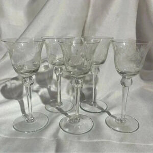 Vintage 1960s Etched Daisy Floral Cordial Glasses Set of 5